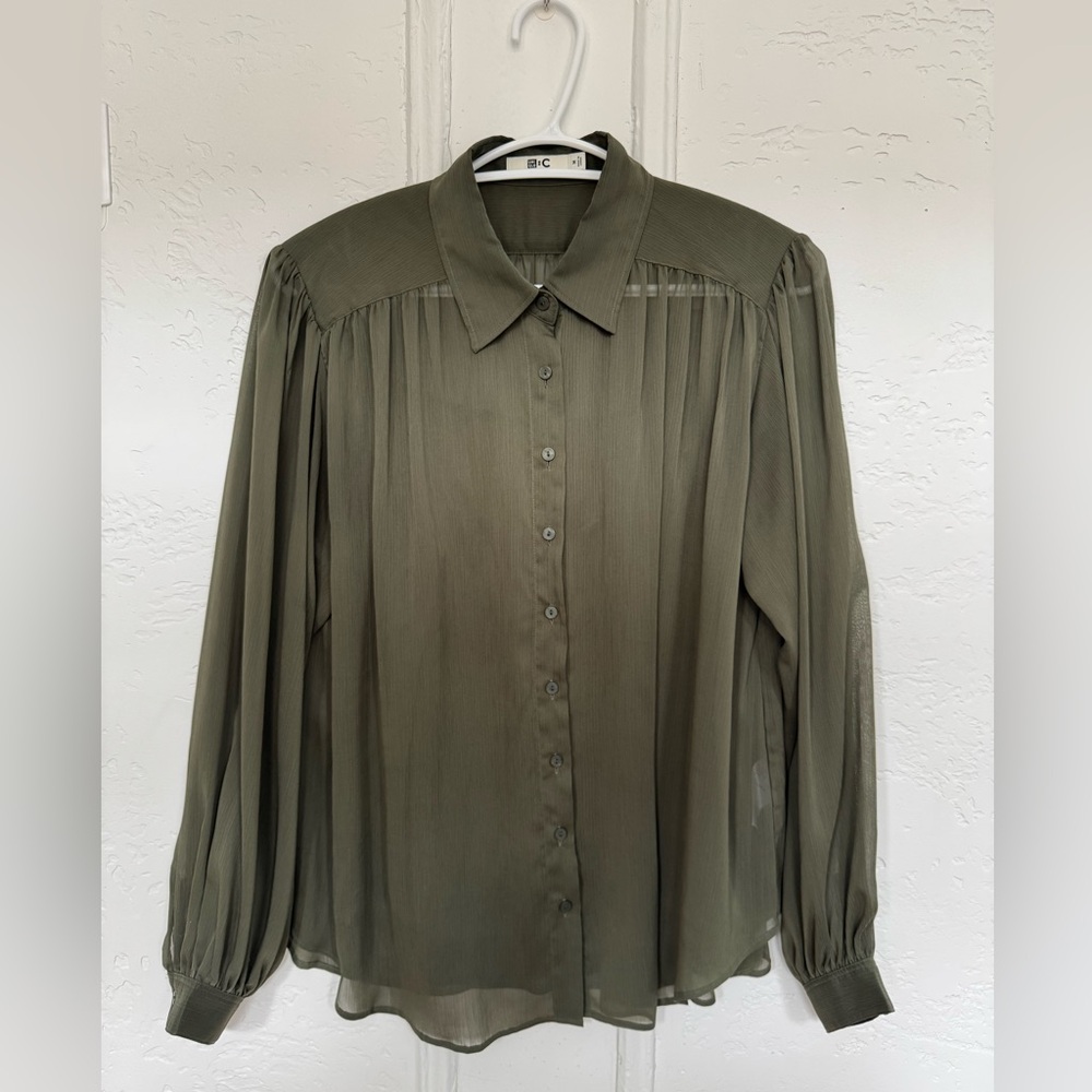 Uniqlo Women's Olive Green sheer blouse